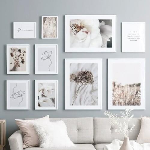 White Big Flower Line Drewing Nordic Posters And Prints Wall Art Canvas Painting Wall Pictures For Living Room Home Decoration
