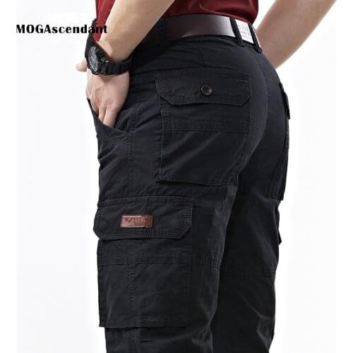Mens Military Baggy Denim Pants Multiple Pockets Overalls Scratch Resistant Cotton Casual Cargo Pants Male Army Long Trousers