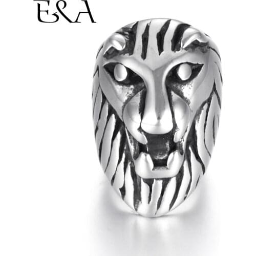 Stainless Steel 8mm Large Hole Beads lion Head Animal Charms DIY Leather Bracelet Bead Slider Jewelry Making Components
