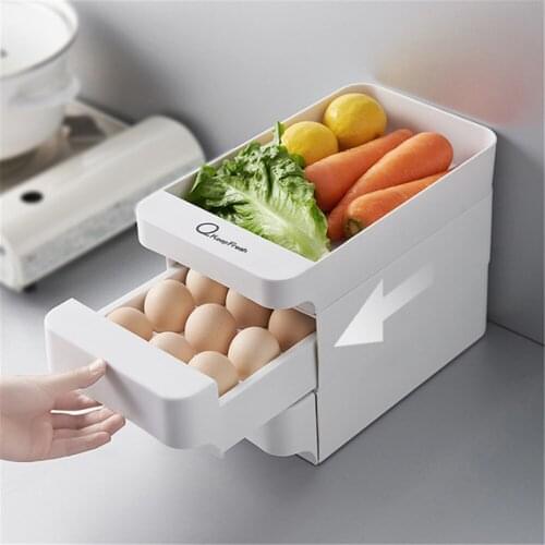 Household Egg Storage Box Multi-Layer Egg Grids Drawer Fruits Storage Case for Refrigerator Stackable Kitchen Food Organizers
