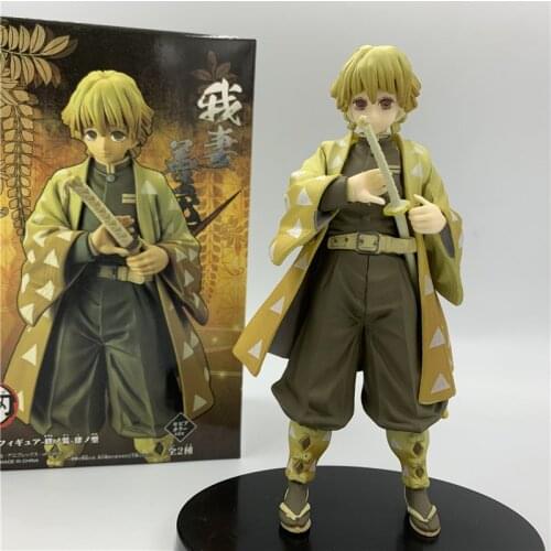 Demon Slayer Agatsuma Zenitsu Holding Sword Standing Comic Yellow PVC Action Figure Kimetsu no Yaiba Tanjirou Nezuko Toy 15cm