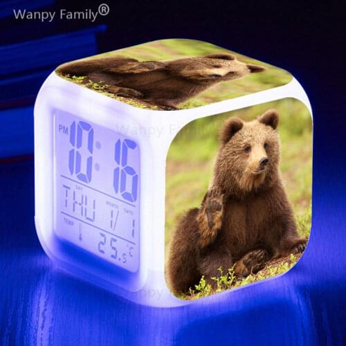 Large Animal Brown Bear Alarm Clock 7 Color LED Glowing Digital Alarm Clock Kids Birthday Gift Multifunction Flash Watche Clock
