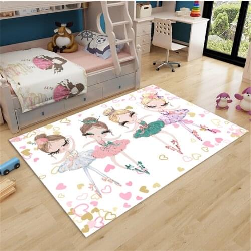 Cartoon Dancing Girl Children Floor Mats Nordic Cute Baby Girl Rug Bedroom Bedside Mat Kawaii Anime Room Decor Play Crawling Rug
