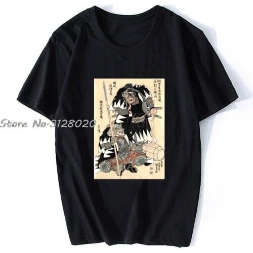 Double Samurai T-Shirt Awesome Japanese Retro Art Men Cotton TShirt Tees Tops Streetwear Harajuku