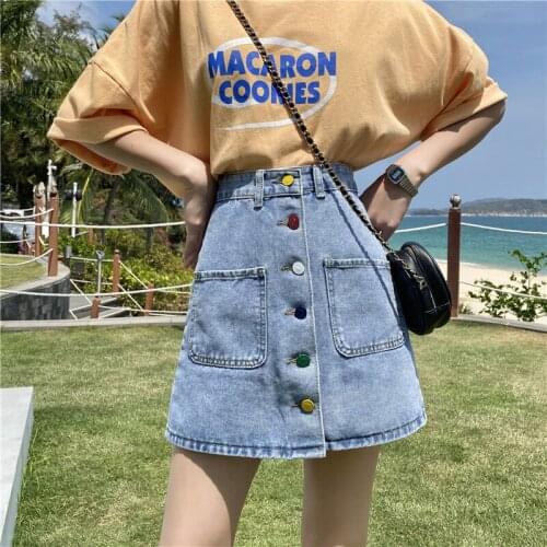 Traf 2021 Summer Women Korean Fashion Short Jeans Mini Loose Skirts Blue With Pockets High Waist Casual Denim Vintage Female Y2K