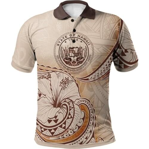 Hawaii Polo Shirt Hibiscus Flowers Vintage Style 3D Printed Polo Shirt Men for Women Short Sleeve Summer Reggae T-shirt