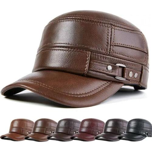 Genuine Leather Cap Mens Flat Caps Army Military Hat Elegant Man Baseball Cap British Vintage Cowhide Leather Hats