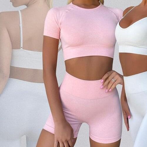 2 Piece Seamless Yoga Set High Waist Sports Set Sport Outfit For Woman Workout Sports Top＋Sports Shorts Running Sportswear Women