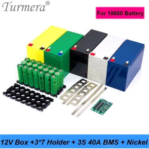 Turmera 12V 7Ah to 23Ah Battery Storage Box 3S 40A BMS 3X7 18650 Holder with Welding Nickel for Motorcycle Replace Lead-Acid Use