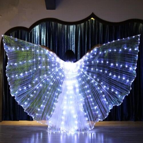 LED Gold Wing Costume 360 Degree Adult Belly Dance Accessories Fluorescent Wing Performance Costume with Stick Wings