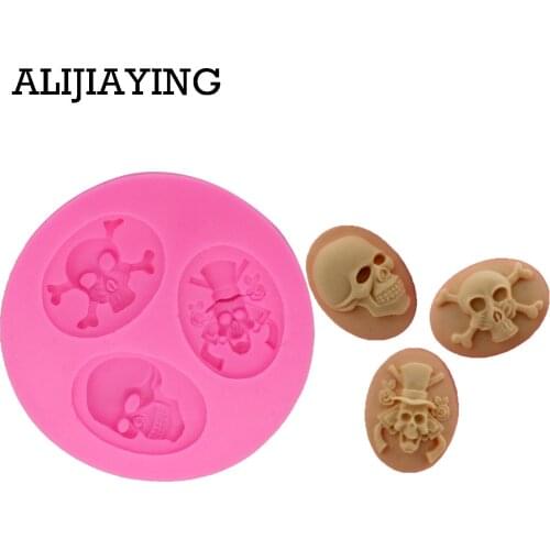 M0269 1Pcs 3D Skull Head Chocolate Molds Silicone Cake Mold Biscuits Fondant Mould DIY Baking Decorating Tools Cookies Moulds