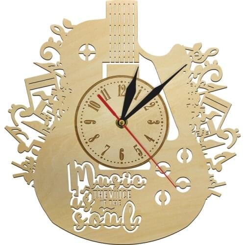 Music Is The Voice Of The Soul Wall Decor Guitar Musical Instrument Wooden Clock Watch Songwriter Musicians Lover Novelty Gift