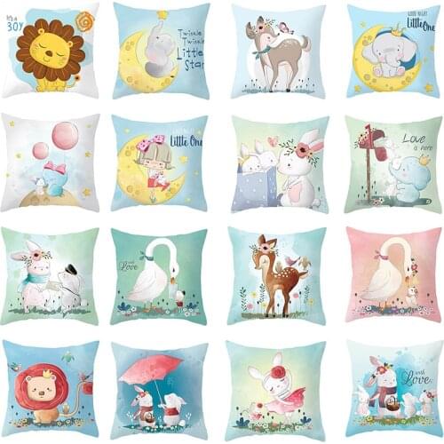 Cushion Cover Cartoon White Swans Print Pillowcases For Decorative Throw Pillow Covers Living Room Modern Home Decor 45*45cm/Pc