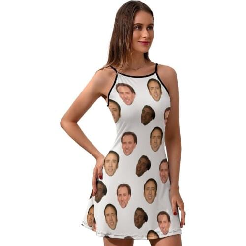 Nicholas Cage Dress Suspender Wholesale Spring Dresses Youth Pattern Polyester Aesthetic One-Piece Dress