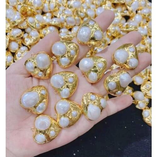 24K Pearl Heart Pendant,Woman Necklace, 2021 New Pearl Pendant , Copper 10pcs Western Style Pendant Wholesale
