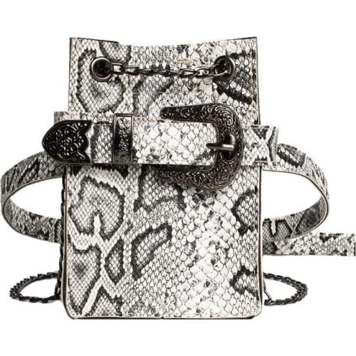 5PCS / LOT Serpentine Leather Belt Waist Bag With Chain Fashion Street Style Coin Wallet Fanny Pack Women Female Waist Pack