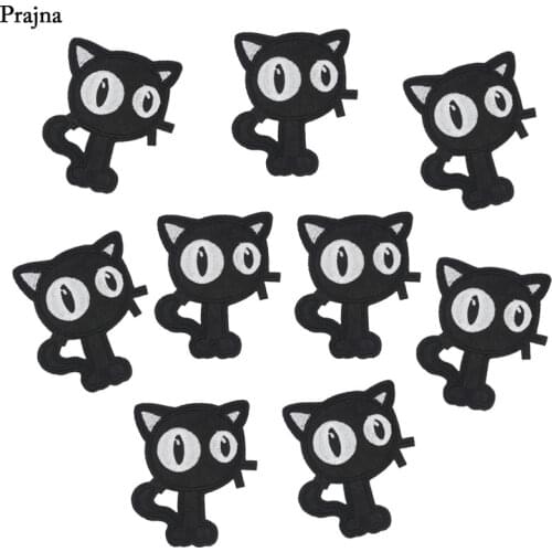 Prajna 10PCS Cheap Black Cats Parches Embroidery Iron On Patches For Jacket Ornament Patch Clothing DIY Stickers Motif Applique