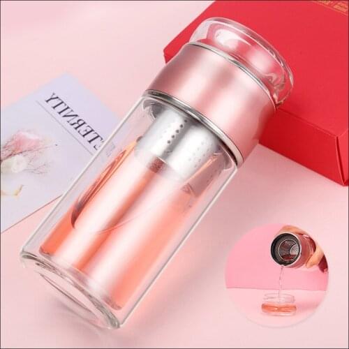 240ml Mini Transparent Tea Bottle With Filter Infuser Glass Water Bottles For Girls BPA Free Water Bottle Travel Tea Glass Cup