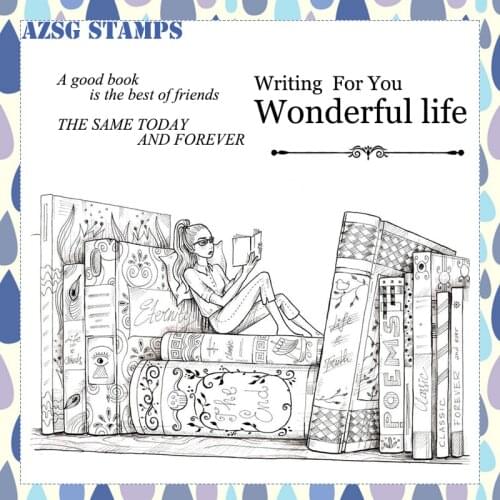 Girl Hiding in a Book Transparent Silicone Clear Stamps for DIY Scrapbooking/Card Making Crafts Decoration Supplies