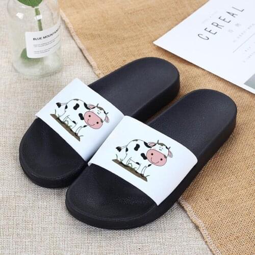 Sandals for Women 2021 Home Indoor Slippers Cows Print Cartoon Shoes Thick Sole Ladies Flip Flops Outdoor Flat Slides Ladies