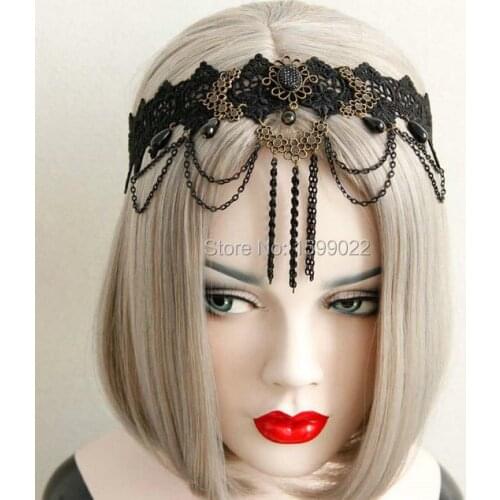 Shabby Chic Wave Chain Fringe Headband Elastic Hairpiece Stage Show Halloween Cosplay Woman Hair Accessories Gothic Headwear