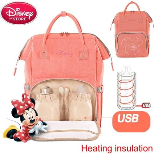 Disney Diaper Bag USB Thermal Insulation Bag High-capacity Mummy Feeding Bottle Bags Backpack Baby Care Oxford Insulation Bags