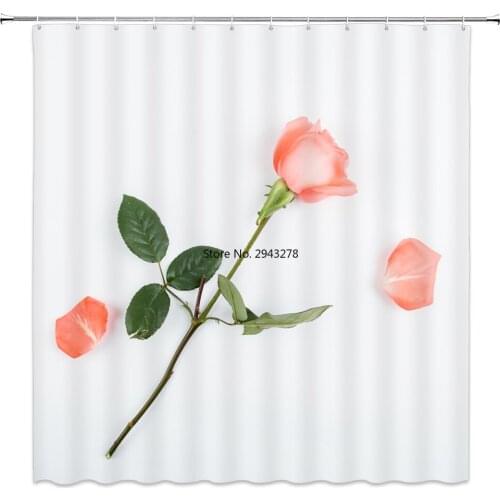 Valentines Day Red Rose Fresh Flower Curtain Bathroom Waterproof Polyester Shower Curtain Printing Home Decoration