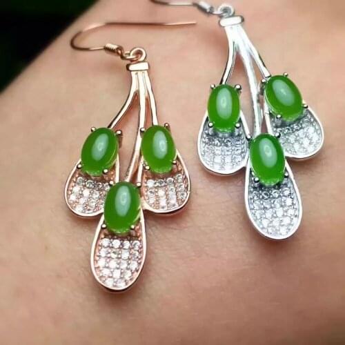 Natural green jasper drop earrings s925 silver Natural gemstone drop earring women generous Luxury drop Earrings for anniversary