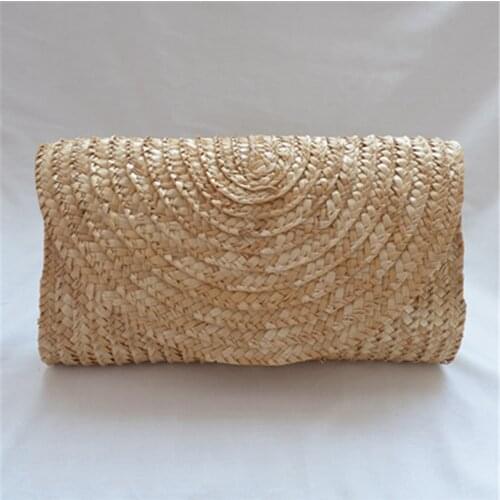 2021 New Summer Straw Clutch For Women Handmade Rattan Vacation Beach Handbags, Wedding Envelope Wallet Female Long Purses