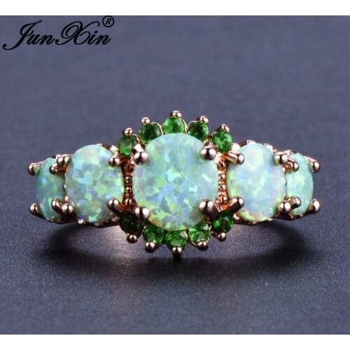 Female Green/Orange Fire Opal Ring Rose Gold Zircon Wedding Rings For Women Luxury Birthstone Promise Rings Valentine Jewelry Cz