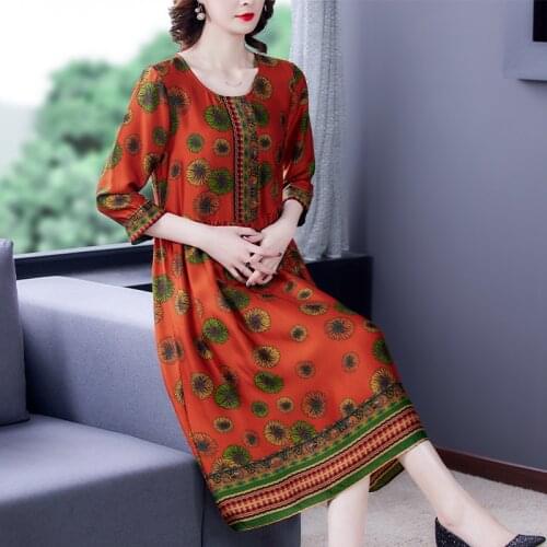 2021 Summer Vintage Loose Floral Mulberry Silk Dress Spring Casual 4XL Plus Size Midi Dress Women Elegant Bodycon Party Vestidos