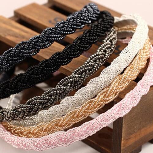1PCS NEW 9Colour Beaded Twist Weaving Womens Hair Hoop Small Pearl Wide Female Head Bands Jewelry Headdress