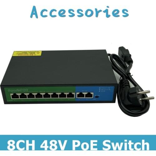 10Port 48V 8 PoE Injector Power Over Ethernet Switch 120W IEEE802.3af/at 1,2+/3,6- with Power Adapter For IP Camera CCTV