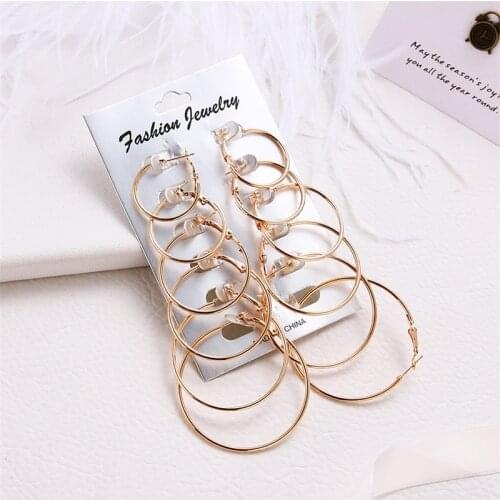 6 Pairs Big Circle Hoop Earring Set Women Simple Punk Brincos Round Earrings Individual Circle Earring Gold Silver Color Jewelry
