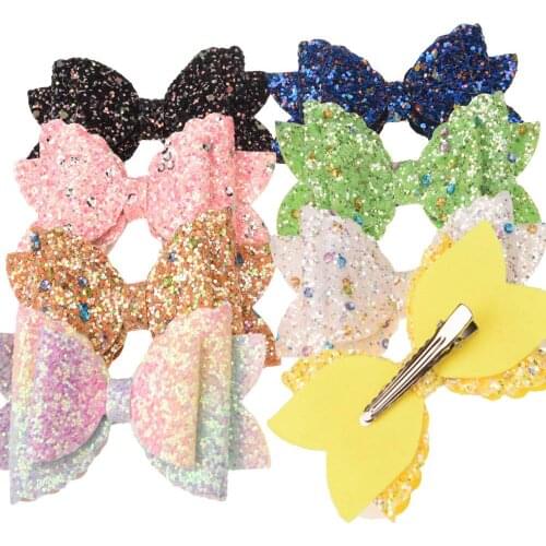 42PCS Boutique Bows 5cm*8.5cm Dot Sequin Bow Glitter Hair Bows Hair Accessories Have Hairclips or No Clip Headwear Accessory