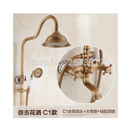 Free Shipping 8" Rainfall Shower Set Wall Mounted Bathroom Shower Head Top Antique Retro Style Ceramic Shower Mixer ZR12