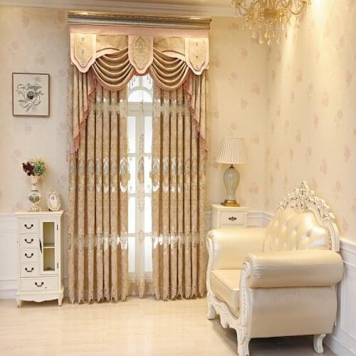 Beige Curtains Tulle for Dining Bedroom Living Room Valance Luxury European Style Thickening Shading Modern Window Mantle Villa