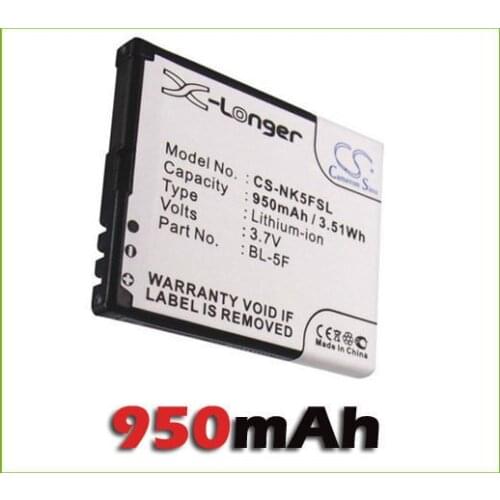 BL-5F Battery For Nokia N95, N93, N93i, E65, N96, 6210 Navigator, 6290 950 mAh, 3.7V new