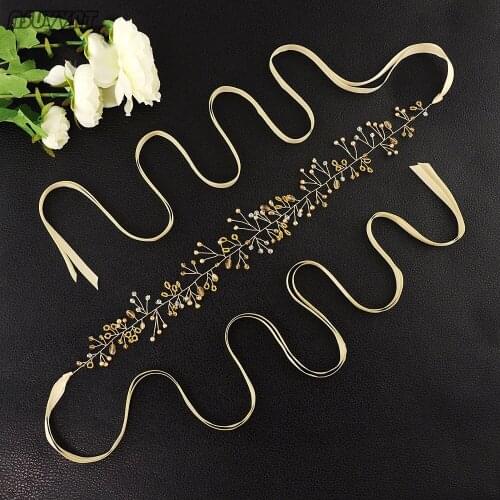 Noble Gold Pearl Wedding Sash Belt Wedding Accessories Dress Belt Prepare By Rhinestone For The Bride Women Dress at Party