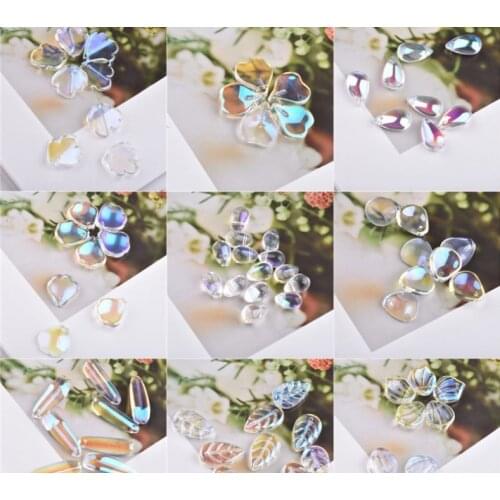 10pcs DIY Imitation Crystal Hairpin Czech Glazed Beads Flowers Leaf Water drop Shape Mirage Color Glass Beads For Jewelry Making