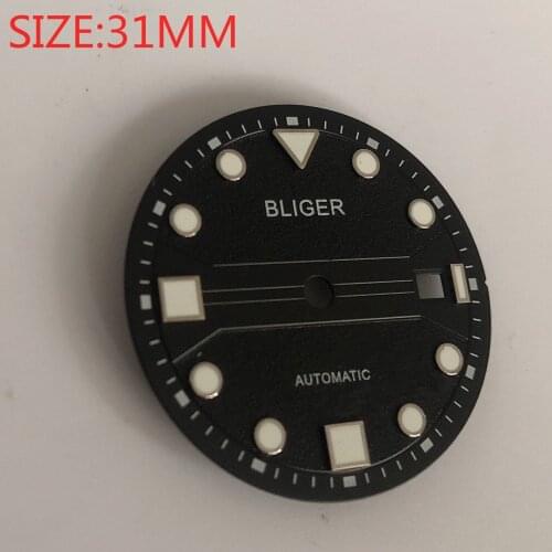 BLIGER 31mm mens watch dial is suitable for Miyota-DG-2813-3804 ETA MH36 MH35 cases automatic movement dials black