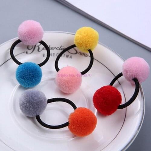 DHL 10000pcs Girls' Pompom Hair Ties Double Pom Pom Elastic Hair Band Hair Ropes