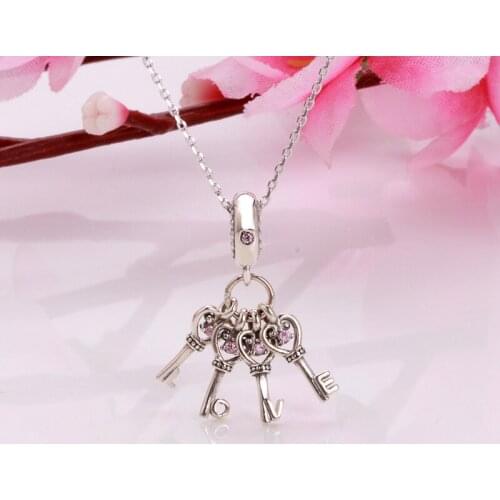 S925 Silver Key of Love Shake Charm Red CZ DIY Bracelet Accessories