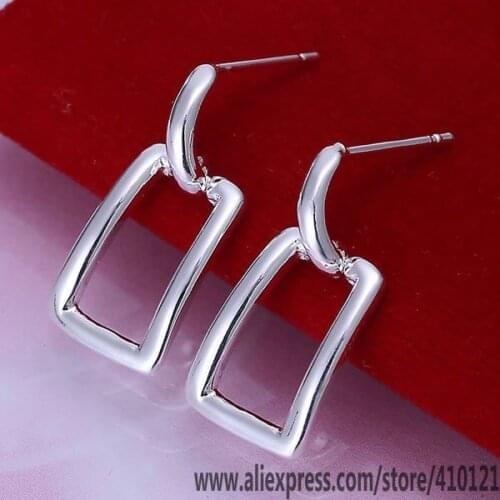 E057 Hot Sale High Quality Silver Color Fine Jewelry,Wholesale Jewelry Elegant Charms Fashion Big Square Earrings/dgpalx