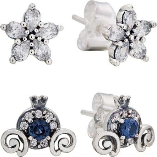 Lomeo 2020 New 925 silver glittering snowflakes, Cinderella pumpkin carriage women earrings DIY European jewelry Christmas gift