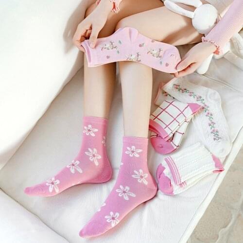 Street style kawaii cute socks print skarpetki damskie funny sokken japanese fashion women designer pink cartoon harajuku sock
