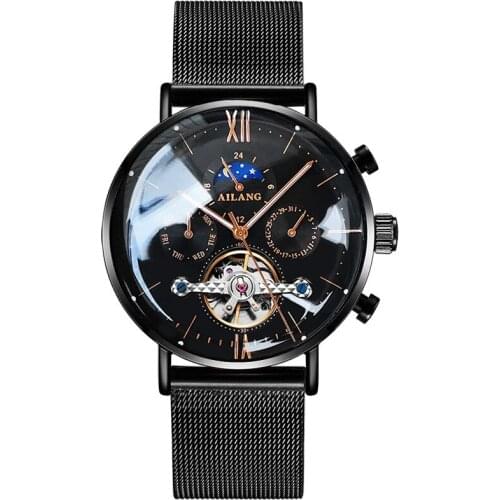 AILANG Multifunction Luminous Tourbillon Calendar Small Three Needle Automatic Mechanical Mens Watch Casual Personality 8613