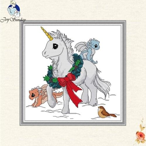 Joy sunday Cute unicorn cross stitch Set cartoon animaleml Needlework 11CT 14CT Printed On Canvas DMC Cross Stitch Fabric DIY