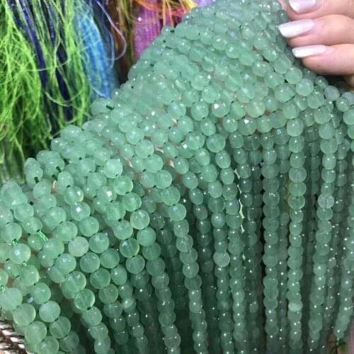 Natural Stone Beads Oblate Green Aventurine Faceted for Jewelry Making Necklace Bracelet Earrings Size 6mm