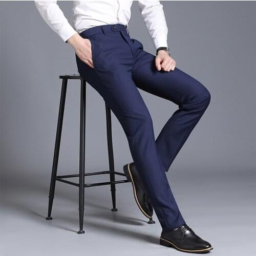 2020 New Pure Color Mens Formal Suit Pants Black Wine Red Navy Blue Gray Size 29 30 31-38 Slim Fit Men Business Casual Trousers